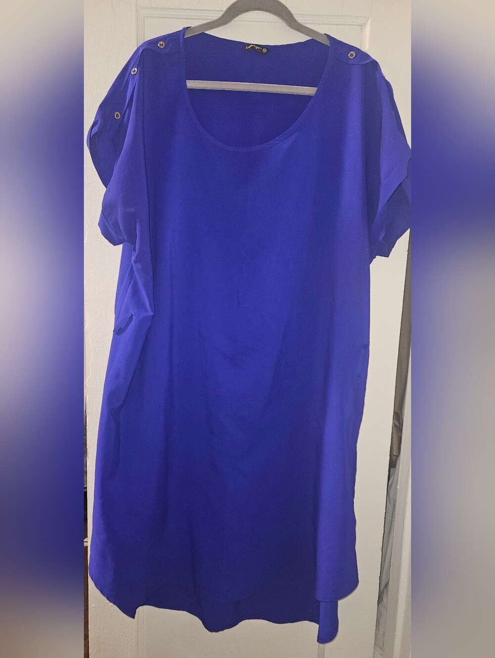 indulge Royal Blue Short Sleeve Tunic Dress with Shoulder Tabs Size 3X